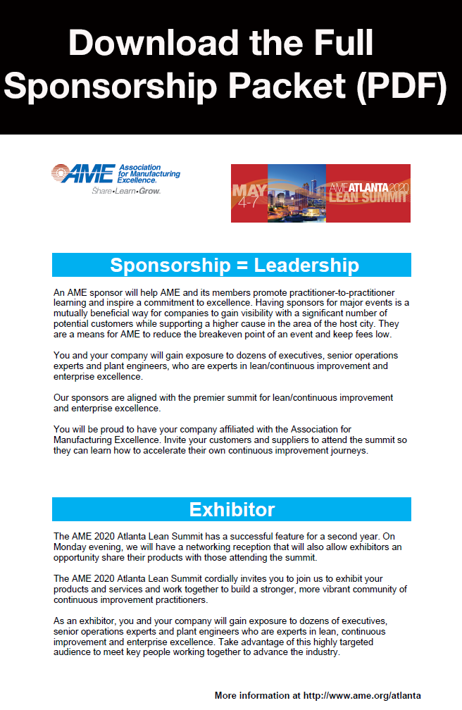 AME 2020 Atlanta Lean Summit Sponsorship Packet Download